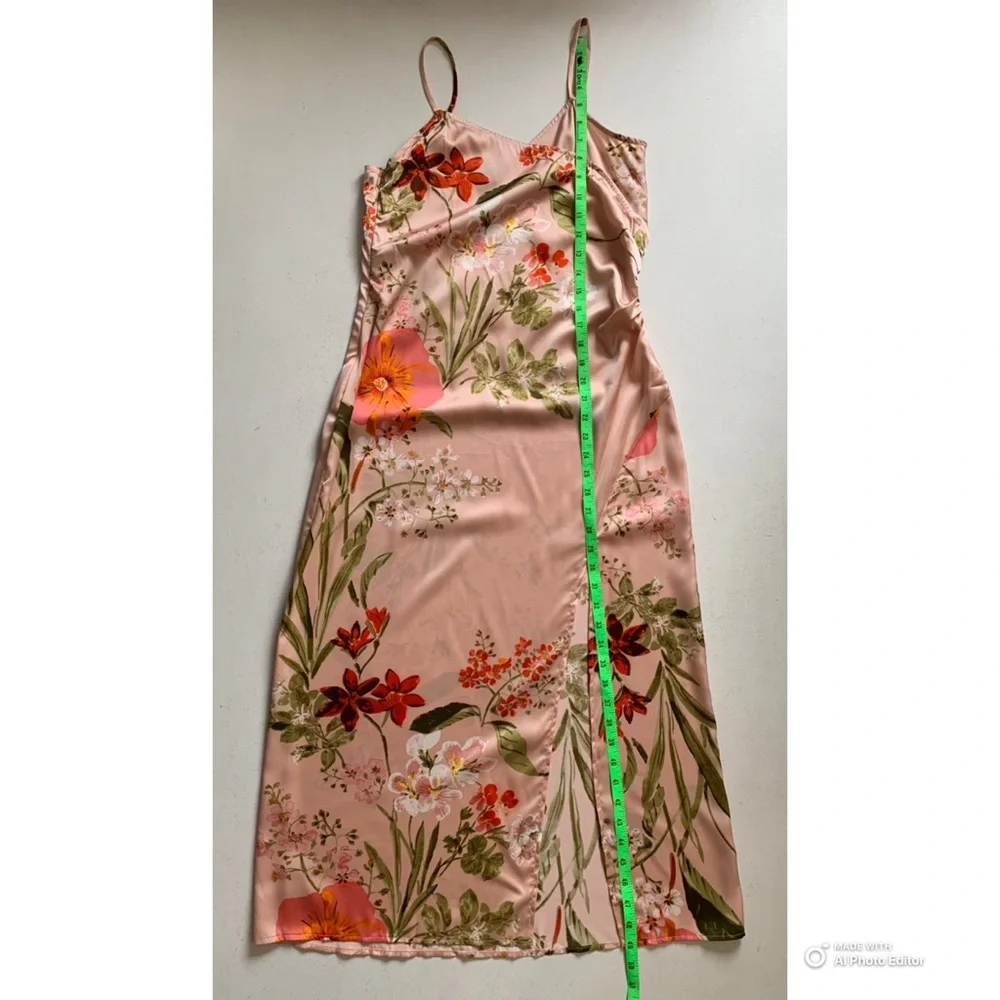 Lulu's Pink Floral Midi Slip Dress with Orange Floral Accents NWOT - Picture 16 of 16